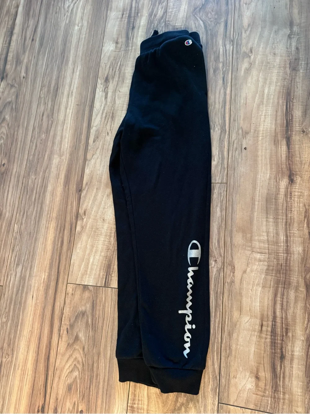 Champion Kids Black Sweatpants with White Script Logo